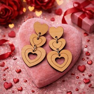 Handmade Wooden Heart Dangle Earrings – 2" Drop Statement Jewelry